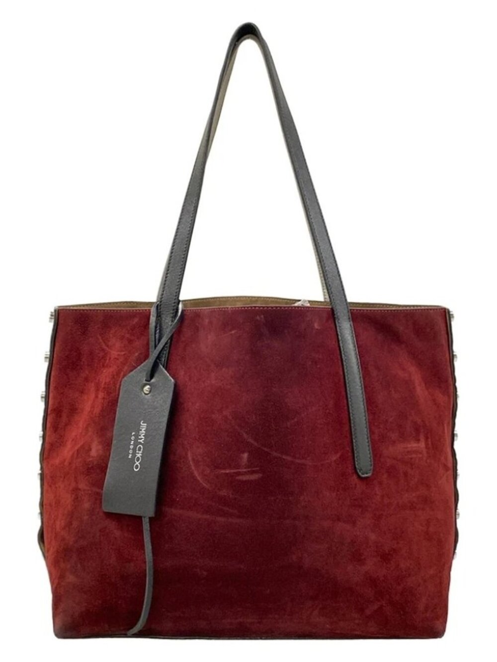 JIMMY CHOO Black Bordeaux Silver Leather Suede Tote Bag